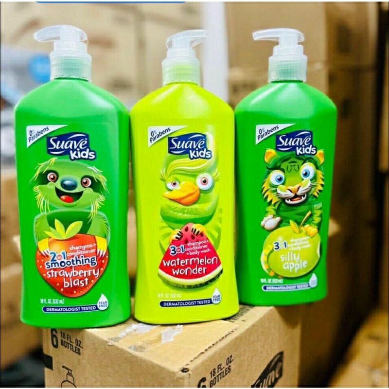 Sữa tắm Suave Kids Gội Xả 3 in 1Trẻ em  hương hoa quả không cay mắt