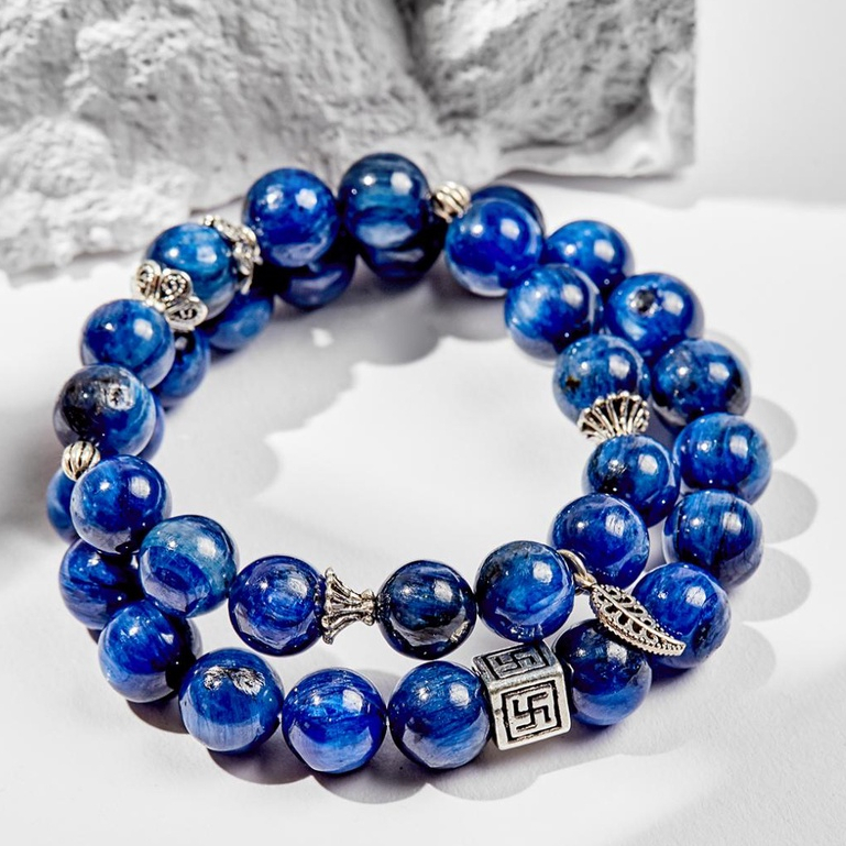 Vòng tay cặp đôi tình nhân nam nữ đá kyanite charm bạc s925 kết nối tình yêu Udumbara, quà tặng sang trọng