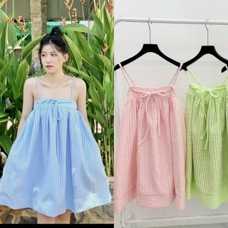A60 Đầm 2 Dây Babydoll Dáng Xoè Chất Đan Lưới Dày Dặn Sang Chảnh