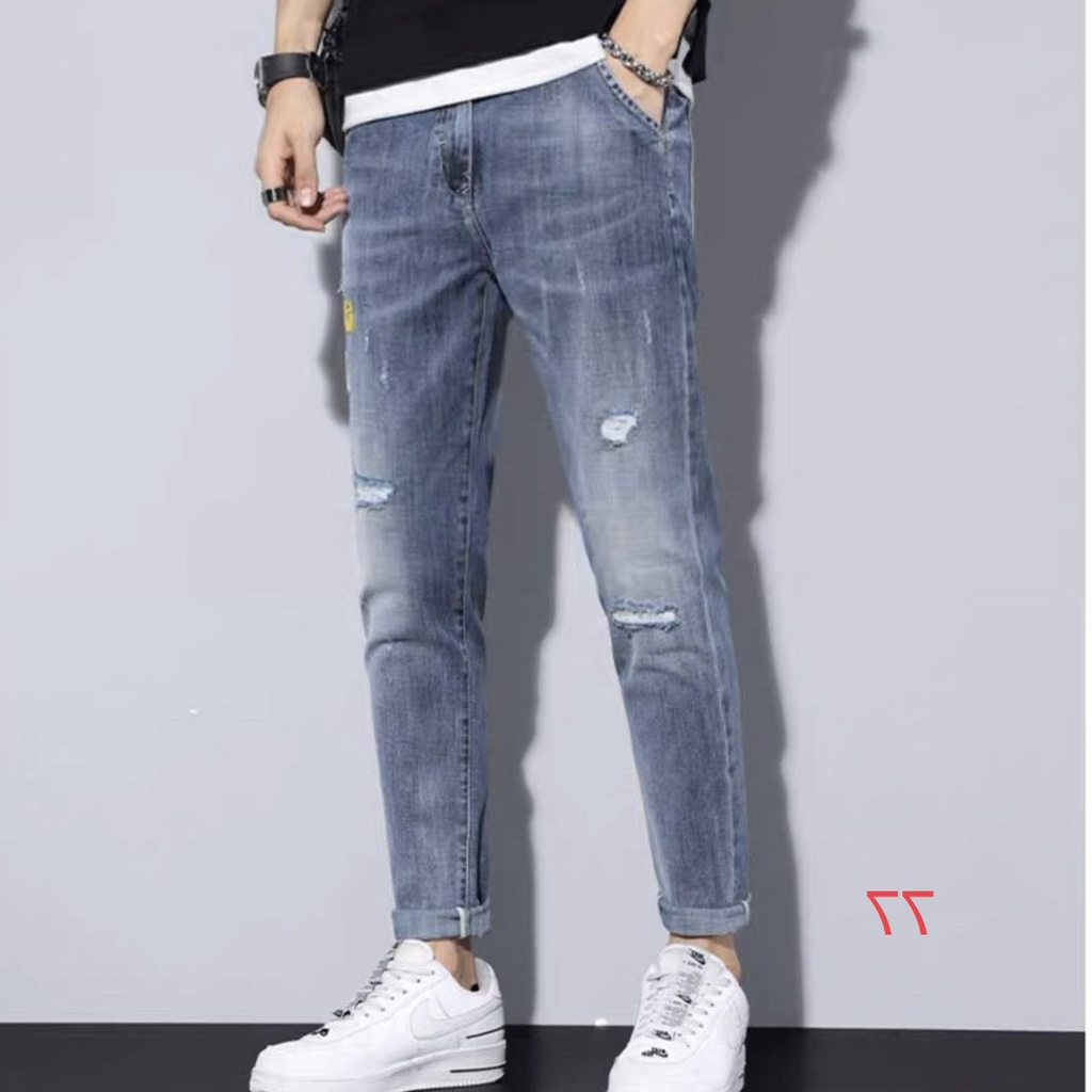 Quần Jean Nam Dài Mẫu Rách Xước Nhẹ Phong Cách Trẻ Trung Năng Động MS77