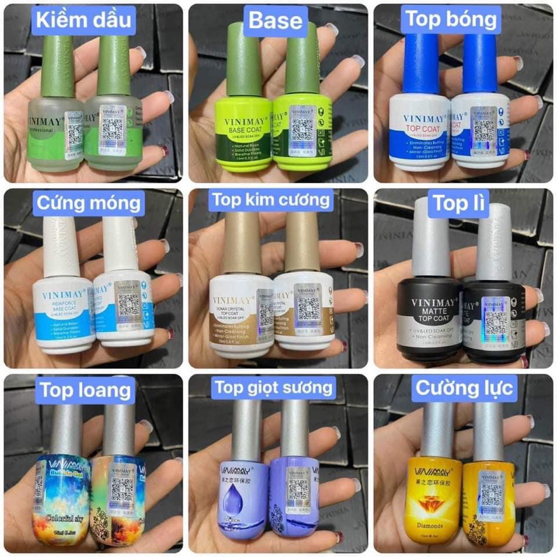 Base top Vinimay - Top bóng, cứng móng, kiềm dầu, top giọt sương, top lì, top loang, phá gel Vinimay