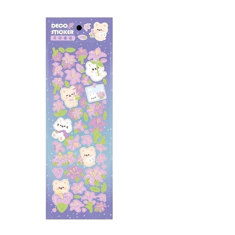 Set 2 tấm hình dán sticker chủ đề gấu thỏ mèo và hoa siêu bling lấp lánh