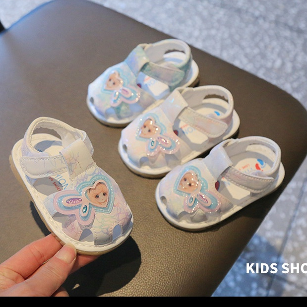 Sandal tập đi cho bé gái 0-2 tuổi chống trơn trượt họa tiết trái tim elsa đáng yêu phong cách thời trang