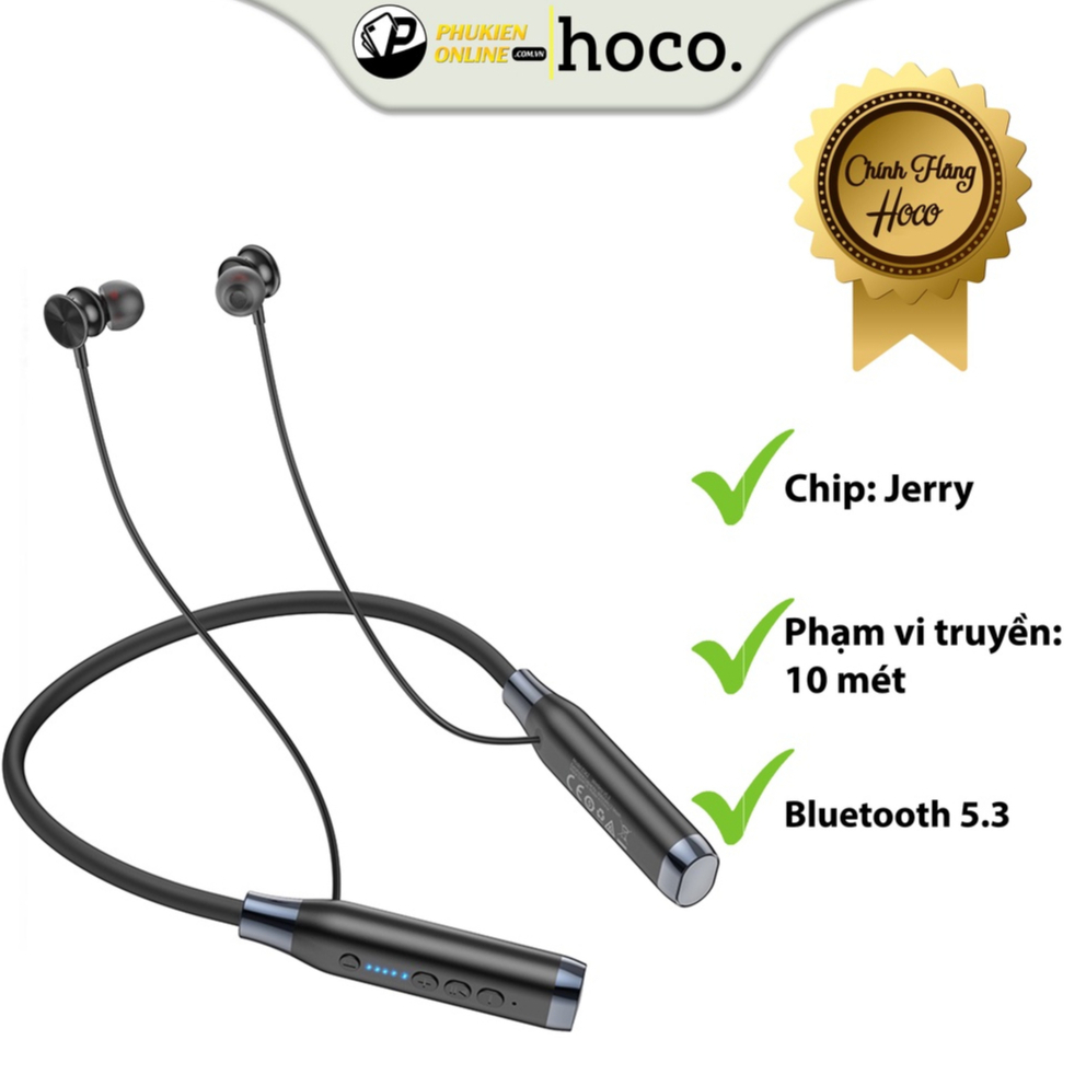 Tai Nghe Bluetooth Đeo Cổ Hoco ES62, Hỗ Trợ Điều Khiển Bằng Giọng Nói, Bluetooth: 5.3, Âm Thanh Nổi Song Phương, Rõ Nét.