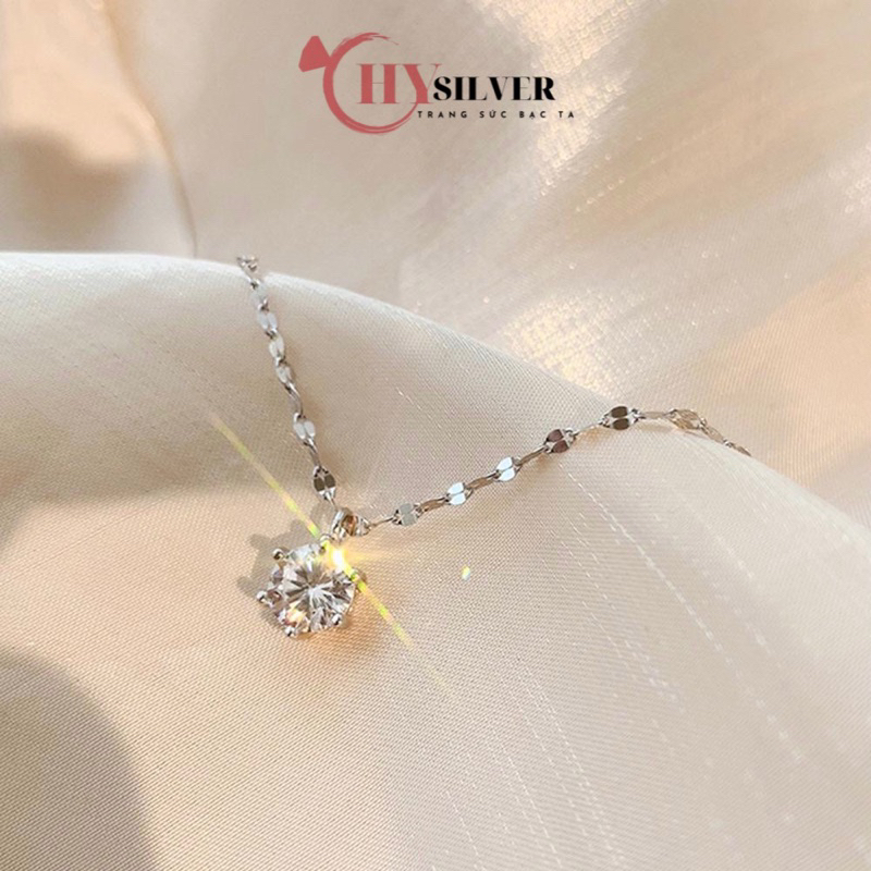 Dây chuyền bạc ý s925 mặt đá nhỏ xinh 6 chấu đơn giản nữ tính dây chuyền nữ bạc thật CHY SILVER