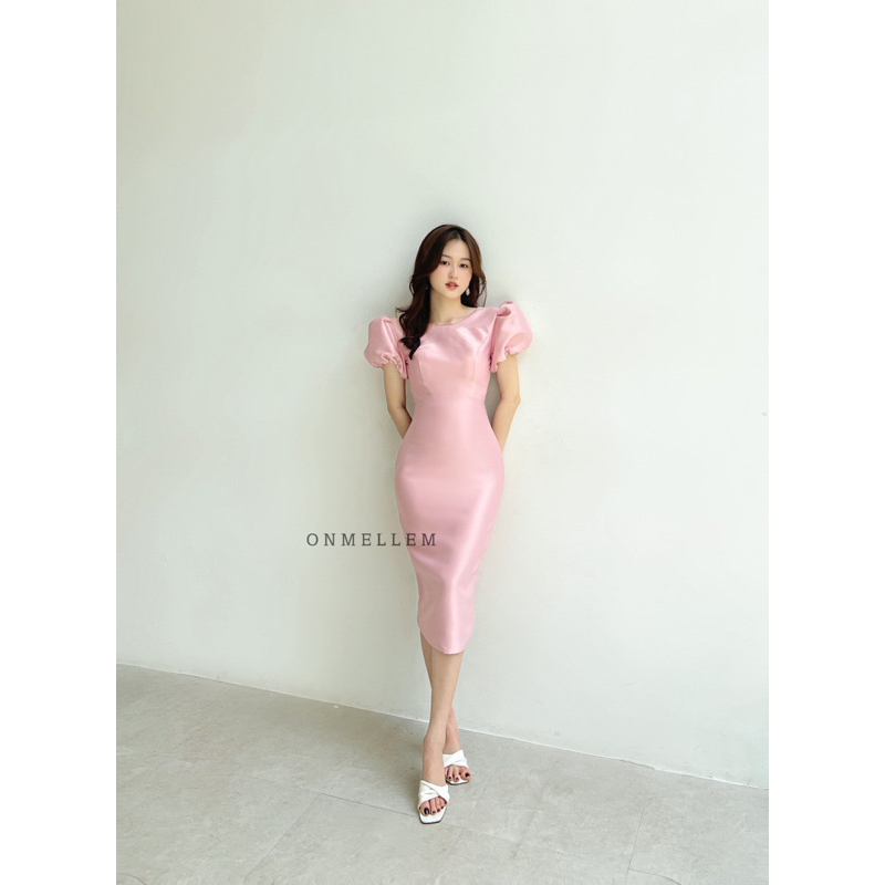 Mell14 dress - Váy dài cột nơ tay bồng hở lưng sang chảnh Onmellem