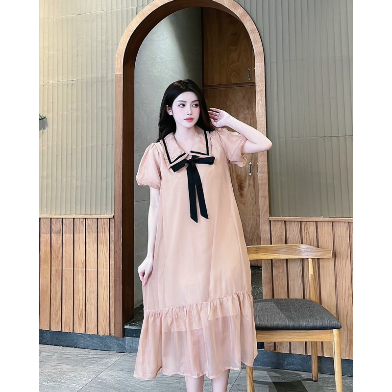 Đầm Bầu Lụa Tơ Hai Lớp Phối Nơ Mã LH012