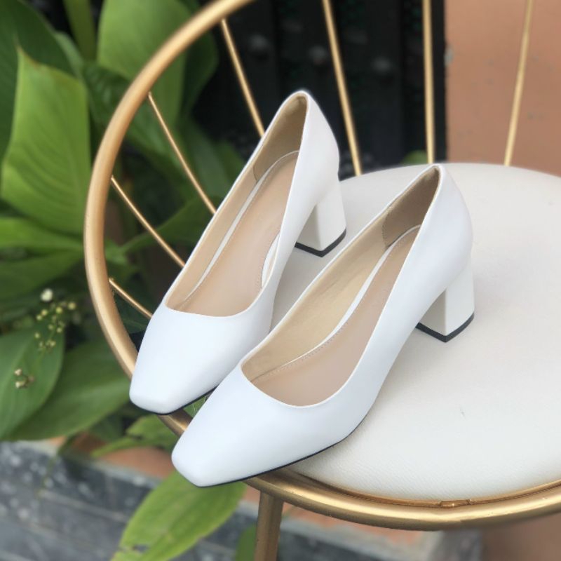 Giày cao gót nữ de vuông 5cm,banh trơn bít mũi vuông bigsize 32-45