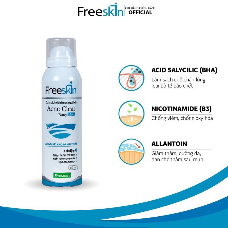 Xịt mụn lưng Freeskin giảm mụn sưng,Novopharm