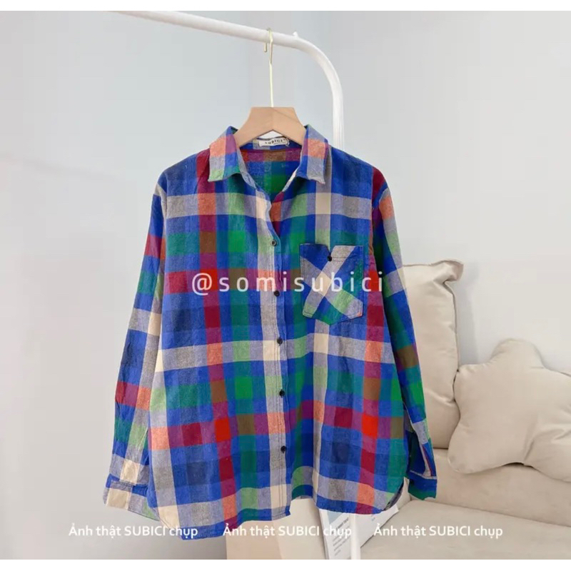 Áo sơmi kẻ tay dài 1 túi