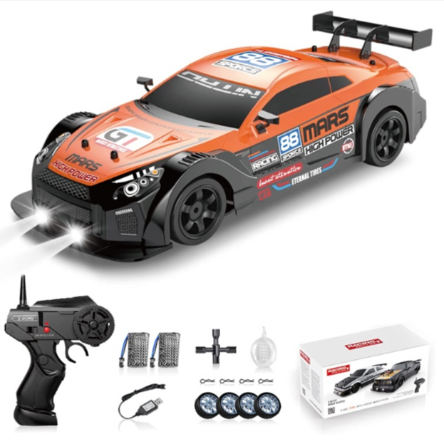Xe Drift điều khiển từ xa GTR cam đen 1/16 4WD - đồ chơi tốc độ cao, xe drift nhả khói