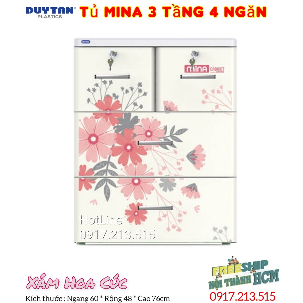 🚀TBA SHOP🚀Tủ nhựa duy tân Mina 3 Tầng- 4 Ngăn ,Tủ để đầu gường nhựa duy tân