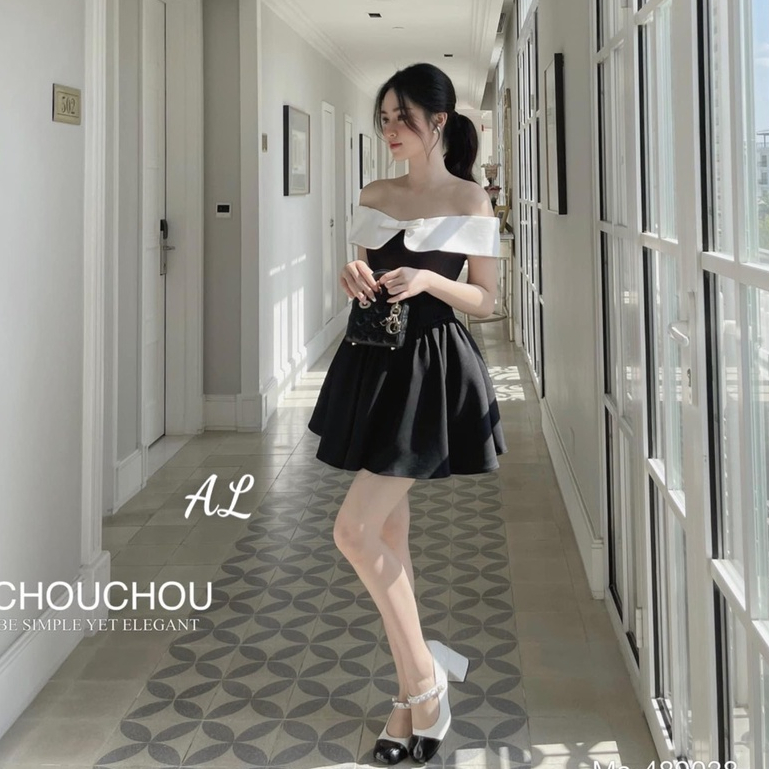 Đầm nữ váy dự tiệc trễ vai phối bèo trắng sexy chuẩn form (Kèm ảnh thật) | BigBuy360 - bigbuy360.vn