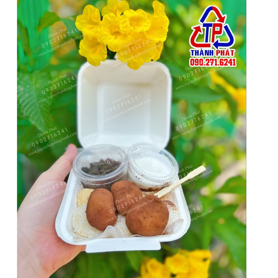 100 Hộp giấy vuông đựng bánh bao, bánh mochi chấm kem sữa ,donut, xôi, humburger - Hộp đựng takoyaki 6 viên