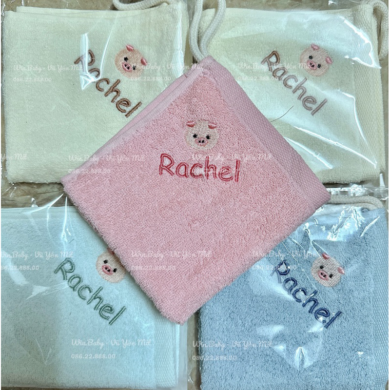Khăn mặt THÊU TÊN bé cotton oganic mềm mịn