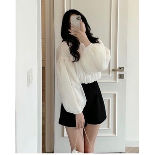 Áo kiểu tay bồng cổ tròn bo eo dáng croptop siêu tôn dáng -2922