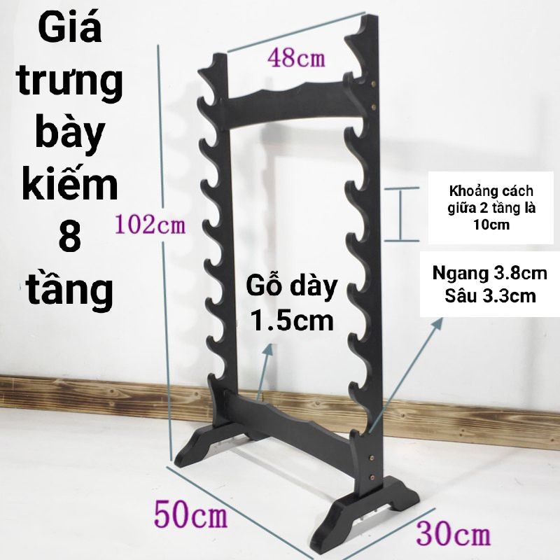 (Có sẵn) Giá trưng bày kiếm Nhật loại 8 tầng, giá đỡ 8 cây kiếm cực kỳ chắc chắn