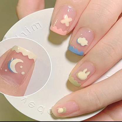 nail giả 24 móng form ngắn họa tiết ánh trăng dễ thương