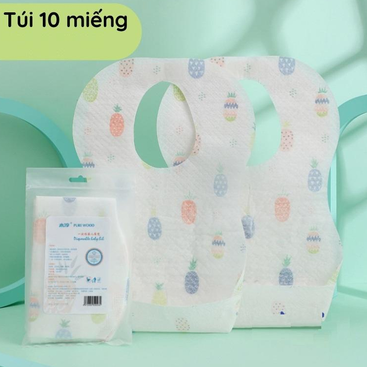 Yếm giấy ăn dặm cho bé sử dụng một lần,(túi 10 cái) Chống thấm mặt sau , tiện dụng, vệ sinh, phù hợp đi du lịch - Loki