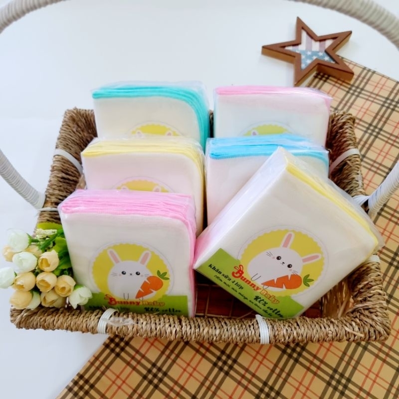Bunnybaby - Khăn sữa cotton Nhật 4 lớp loại 1, túi 10 cái