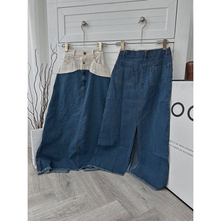 SET CROP CHỮ CHÂN VÁY MIDI JEAN PHỐI EO