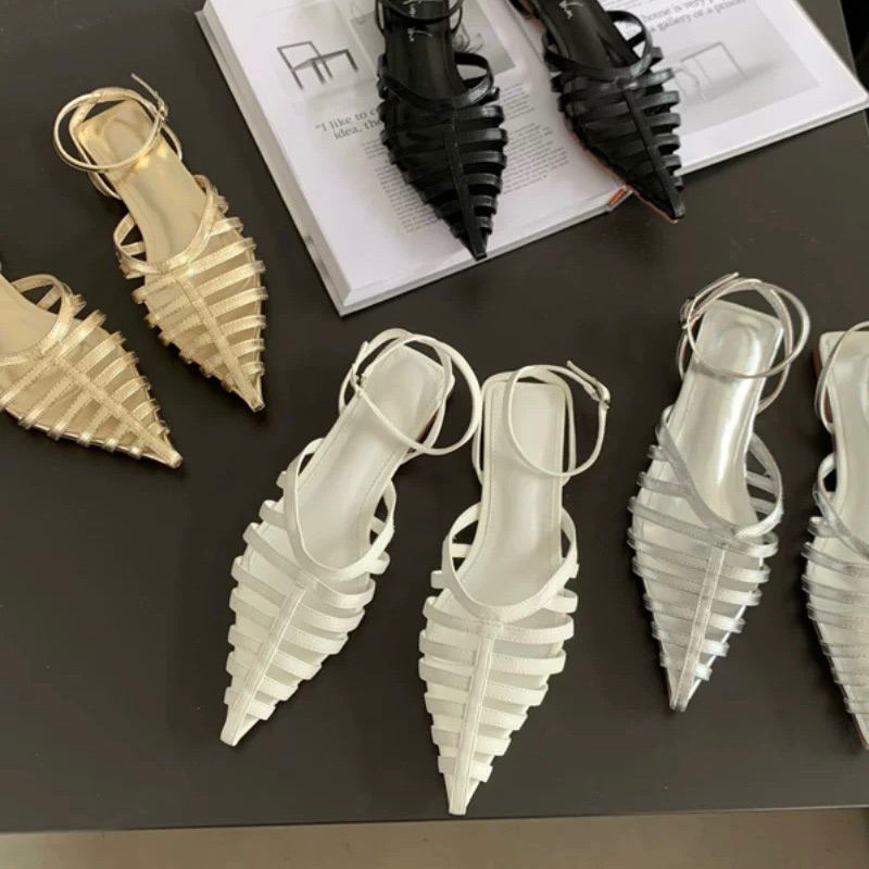 Sandal nữ rọ mõm mũi nhọn đế 2cm có quai cài