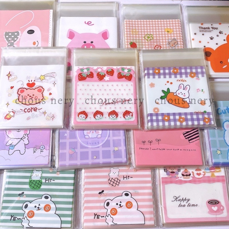 Set 50 túi đựng bánh kẹo/quà tặng size 10x10cm hoạ tiết dễ thương nhiều màu