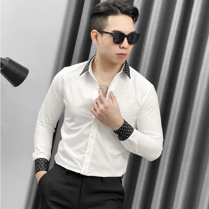 Sơ Mi Nam Trắng Vải Hàn , Phối Tay Cổ ,Trơn Mịn Không Nhăn Không Pai Không Xù Thấm Hút Mồ Hôi