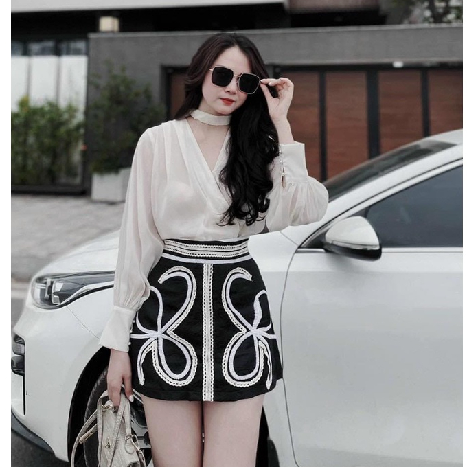 Set áo sơ mi kèm chân váy A ngắn bộ nữ sang chảnh thời trang công sở thiết kế cao cấp đi làm đi chơi dạo phố LEVAN S12
