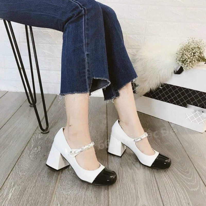 Giày cao gót có khóa gài quai ngang mũi vuông cho nữ