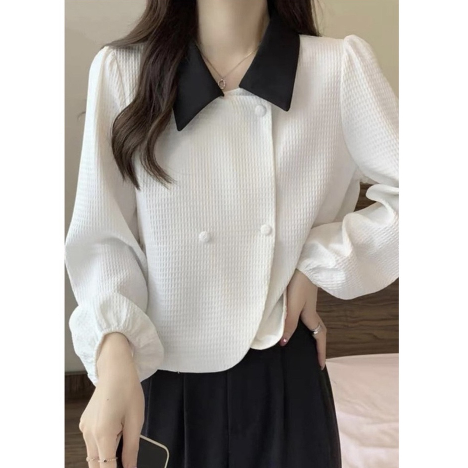 Áo Dài Tay Nữ Bigsize Nút Bọc Chất Poly Tổ Ong 2 Màu Che Khuyết Điểm Dành Cho Người Mập 50-90kg