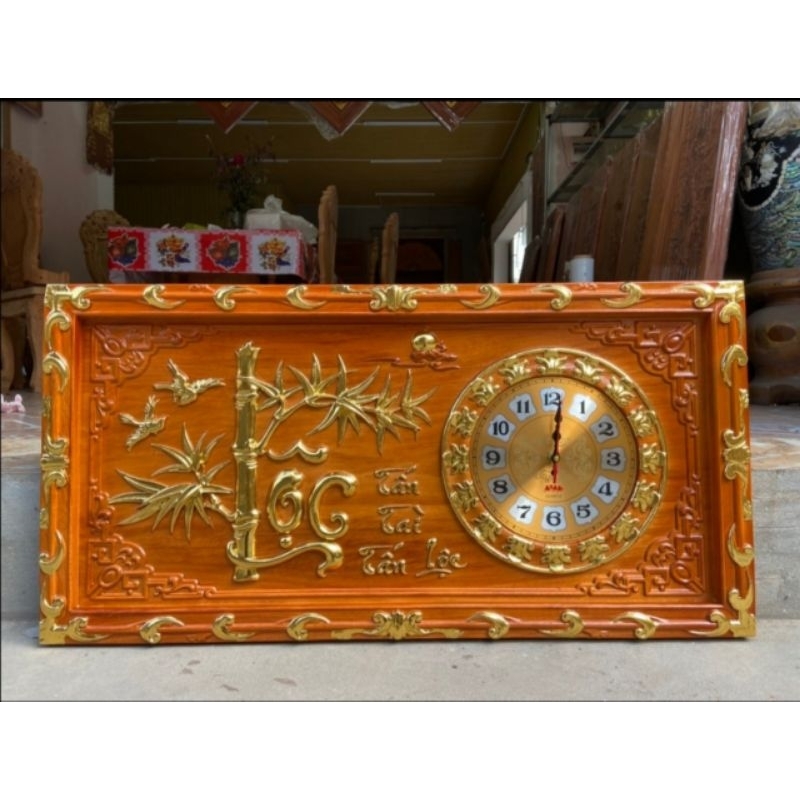 Tranh đồng hồ gỗ Gõ Đỏ cao cấp, chạm khắc tinh tế từ làng nghề