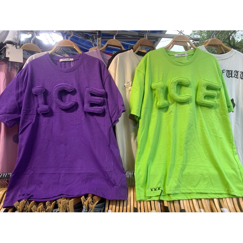 Áo phông màu hồng chữ ICE in nổi hàng QC dáng rộng chuẩn hot girl loại 1 - hàng có sẵn