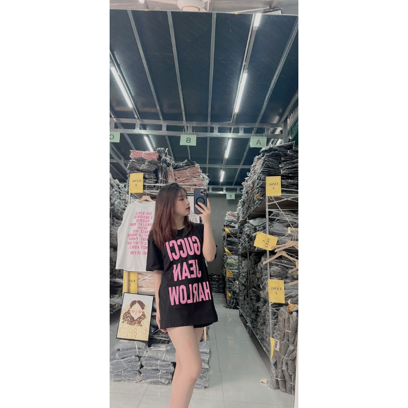 Áo Phông Thụng GG Jean Haslow Chữ Hồng, Áo Phông Thụng Nam Nữ Unisex b100