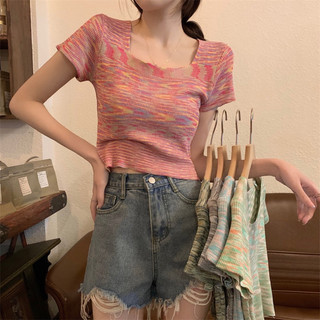 áo len dệt kim màu loang kiểu cổ vuông basic (9323-7#)