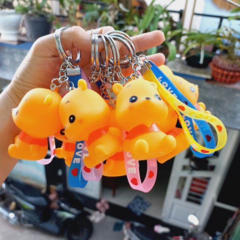 Móc khóa gấu nâu/gấu vàng/dorêmon có kèn