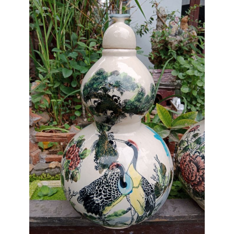 Hồ lô 5 lit men bóng, vẽ màu. gốm sứ Bát Tràng