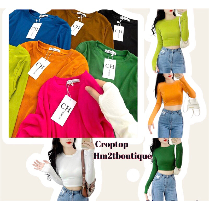 (Hình thật sản phẩm thật) Áo croptop tay dài body cổ tròn xỏ ngón siêu tôn dáng vải đẹp mát