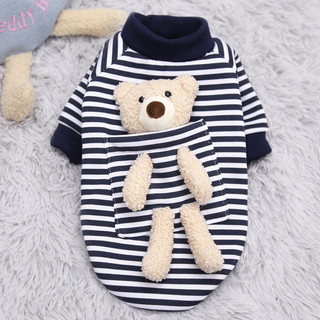 Áo nỉ gấu teddy cho chó mèo, sọc xanh, ở ngoài giống hệt hình