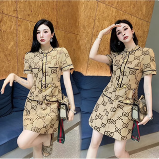 ( QUẢNG CHÂU SIÊU CẤP) VÁY ĐẦM CHỮ A HỌA TIẾT GU.CCII - VIỀN NỔI BẬT - TRANG TRÍ PHỤ KIỆN "ĐẸP XUẤT SẮC"