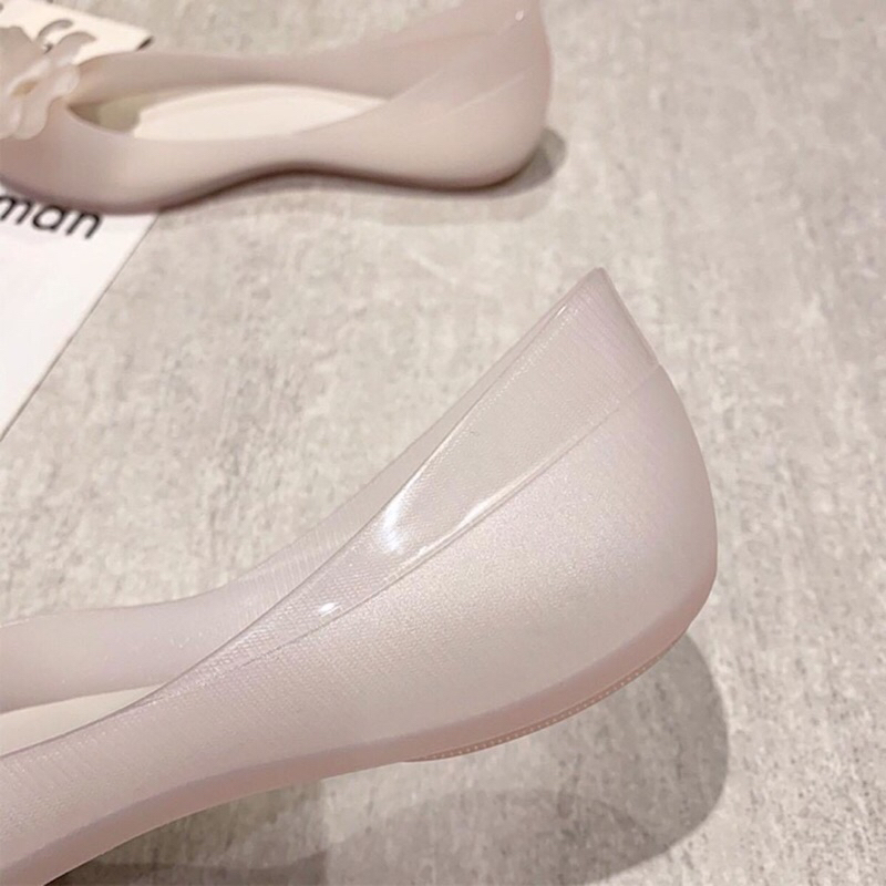 Giày búp bê nhựa dẻo thơm đính hoa trà hở mũi Seorvimy + ảnh thật