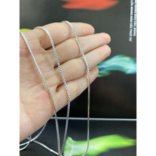 Dây chuyền sợi mì vuông chạm kim cương xi bạch kim- Bạc ta 950