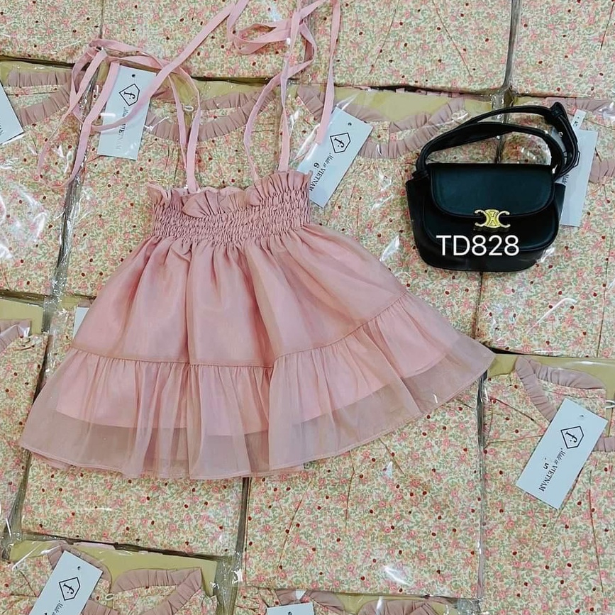 Set Váy 2 Dây Kèm Áo Hoa Nhí Tay Bồng Cho Bé Gái WOWKIDS Chất Liệu Mềm Mại Phong Cách Tiểu Thư Từ 8-22kg