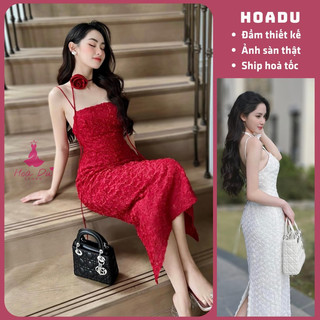 [Ảnh sàn+video] Đầm body hoa hồng 2 dây dáng dài kèm hoa cổ cho nàng đi tiệc dạo phố