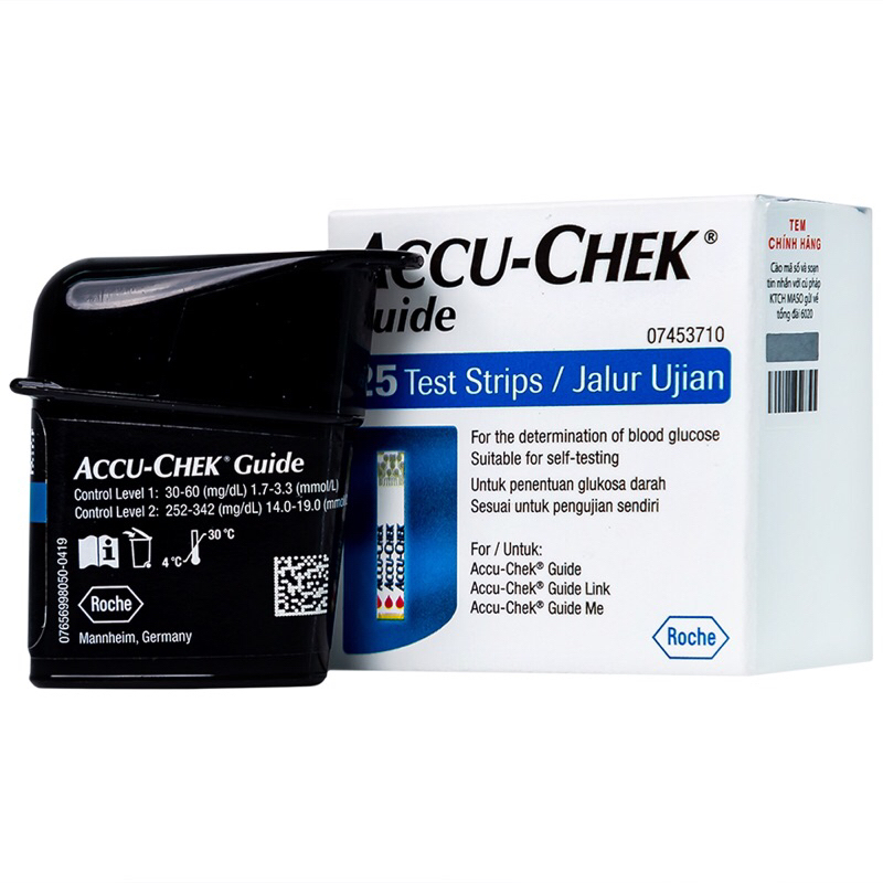 QUE THỬ ĐƯỜNG HUYẾT ACCUCHECK GUIDE 25-50 QUE Made in USA