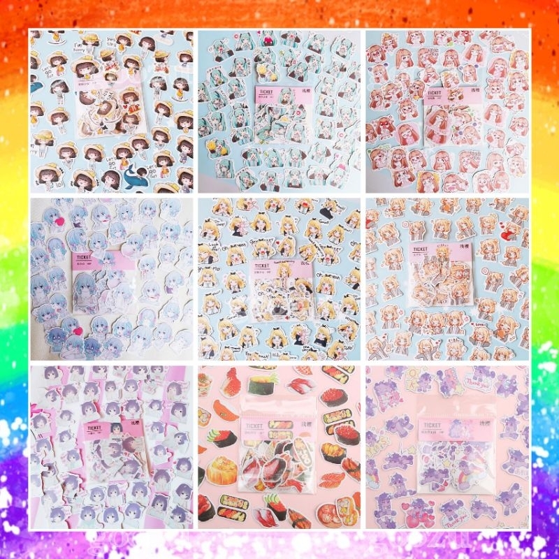Set 44 hình dán sticker trang trí anime chibi