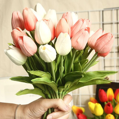 Hoa Giả ❤️ Hoa Tulip Giả Pu Cao Cấp ❤️ Decor Trang Trí Nhà Cửa Lizflower Bằng Cao Su Non Có Cả Lá Xoắn & Lá Thẳng | BigBuy360 - bigbuy360.vn