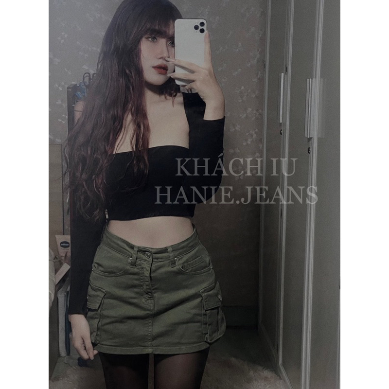 HÀNG CÓ SẴN - Chân váy jeans ZR túi hộp 2 bên có quần bảo hộ nhiều tone màu Rêu - Đen - Vàng Kaki - Trắng Vani | BigBuy360 - bigbuy360.vn