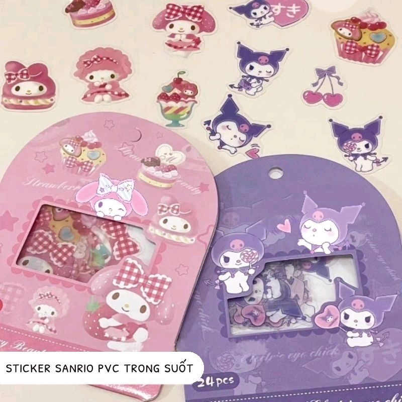 Gói 24 miếng hình dán sticker Sanrio Kuromi Melody Cinamoroll