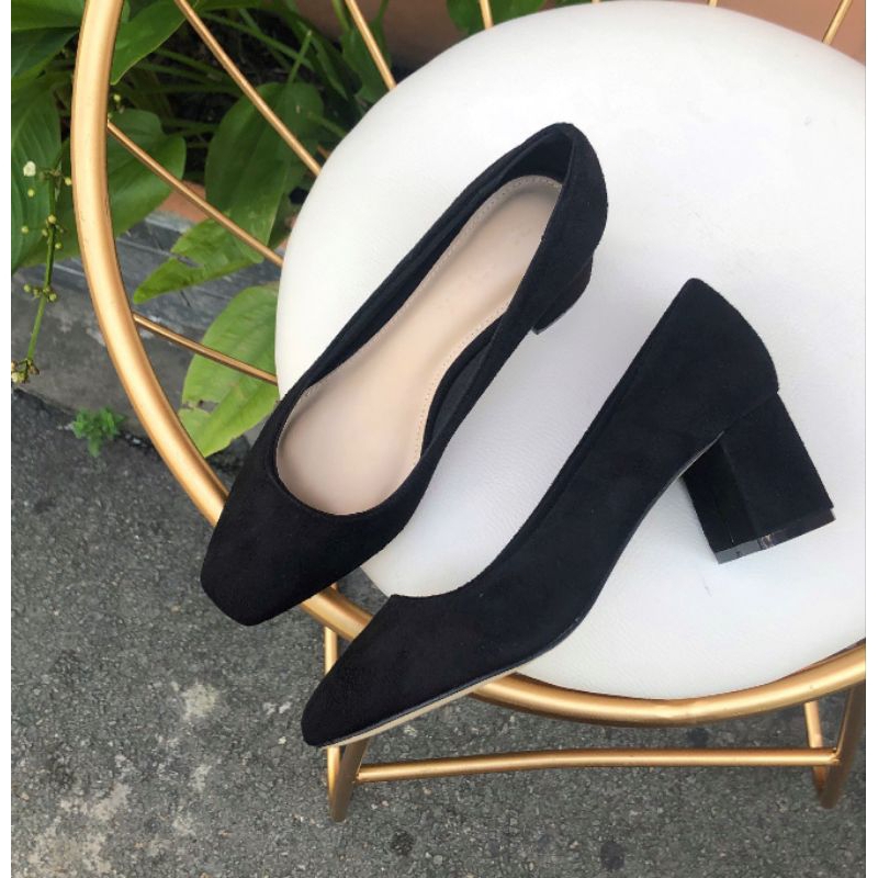 Giày cao gót nữ de vuông 5cm,banh trơn bít mũi vuông bigsize 32-45